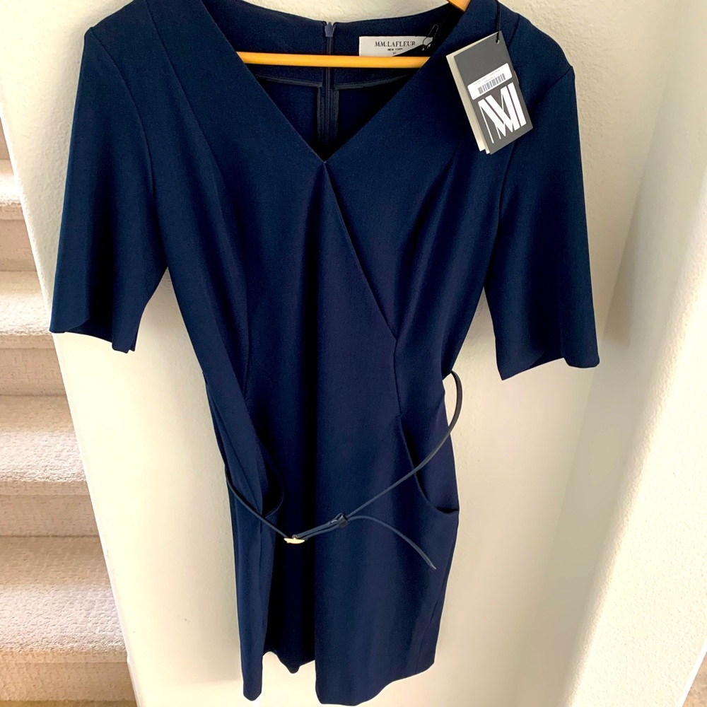 MM.LaFleur Navy Wrap Sheath Dress